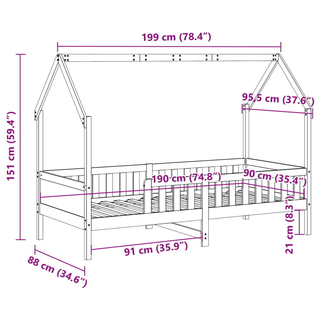 Kids' House Bed Frame without Mattress White 90x190 cm Single Pine